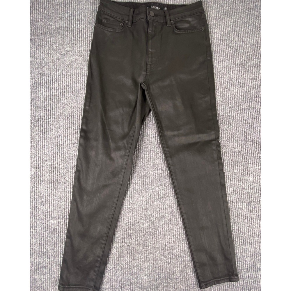 Lauren Ralph Lauren Pants Womens 6 Black Waxed Coated Skinny Moto Edgy Biker